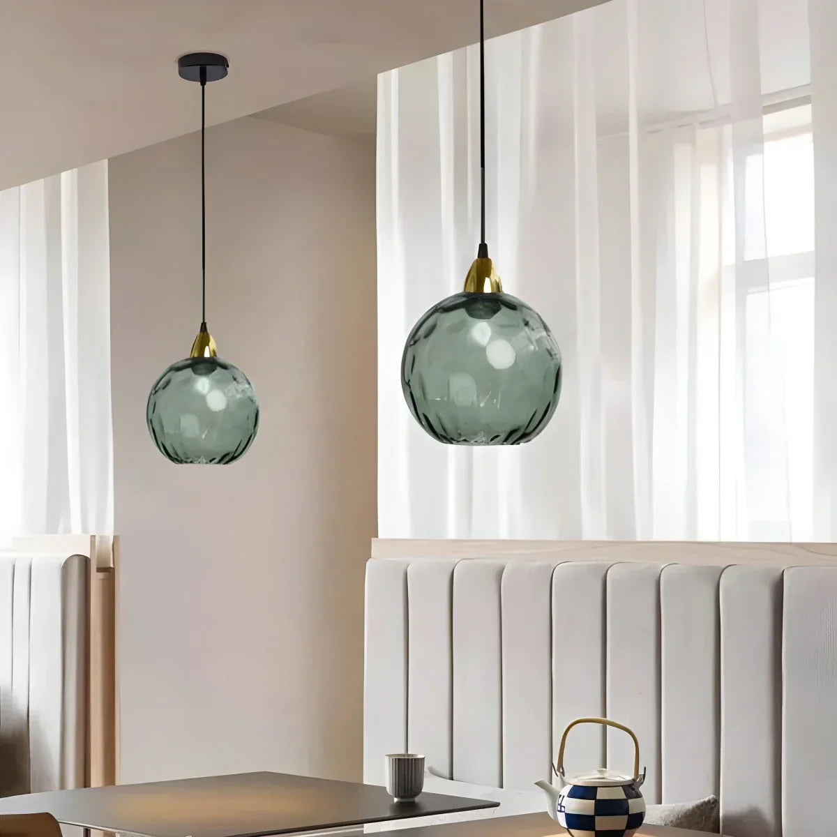 Smoked Glass Globe Pendant Light – Grey, E26, 20 cm, Mood Lighting for Dining Table, Living Room & Bedroom