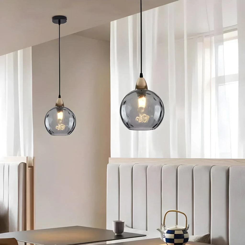 Smoked Glass Globe Pendant Light – Grey, E26, 20 cm, Mood Lighting for Dining Table, Living Room & Bedroom