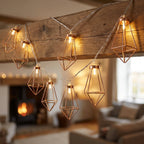 Geometric Diamond LED String Lights – Copper & Steel, Battery, 20 Lights for Living Room, Bedroom, Garden & Party Decoration