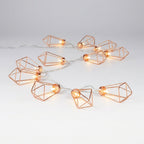 Geometric Diamond LED String Lights – Copper & Steel, Battery, 20 Lights for Living Room, Bedroom, Garden & Party Decoration
