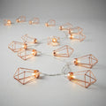 Geometric Diamond LED String Lights – Copper & Steel, Battery, 20 Lights for Living Room, Bedroom, Garden & Party Decoration