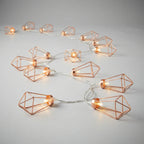 Geometric Diamond LED String Lights – Copper & Steel, Battery, 20 Lights for Living Room, Bedroom, Garden & Party Decoration