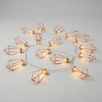 Geometric Diamond LED String Lights – Copper & Steel, Battery, 20 Lights for Living Room, Bedroom, Garden & Party Decoration