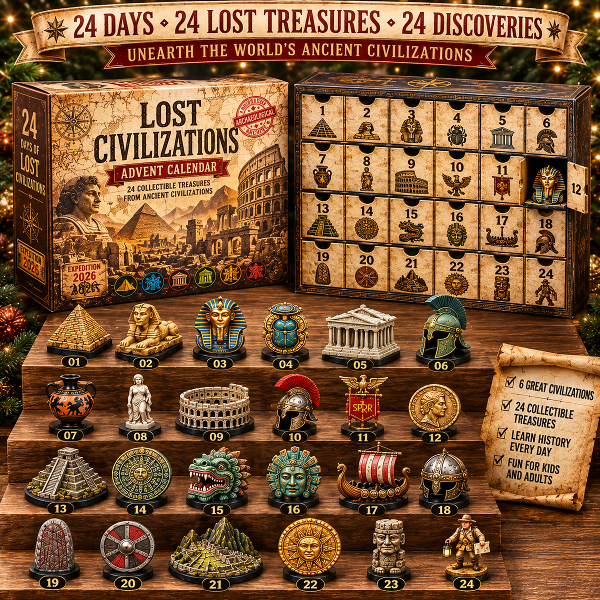 Ancient Civilisations Advent Calendar with 24 Archaeology Miniatures 2026
