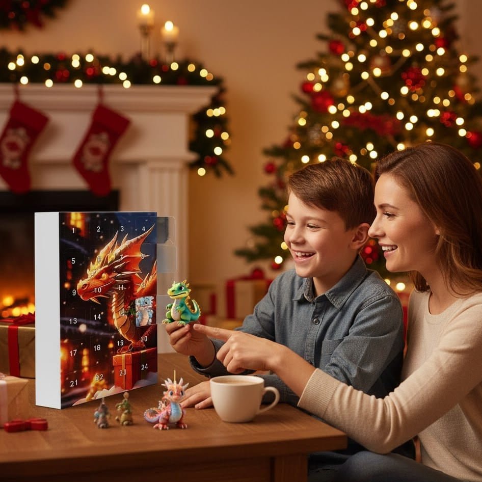 Dragon Pendant Advent Calendar with 24 Cartoon Dragon Charms 2026