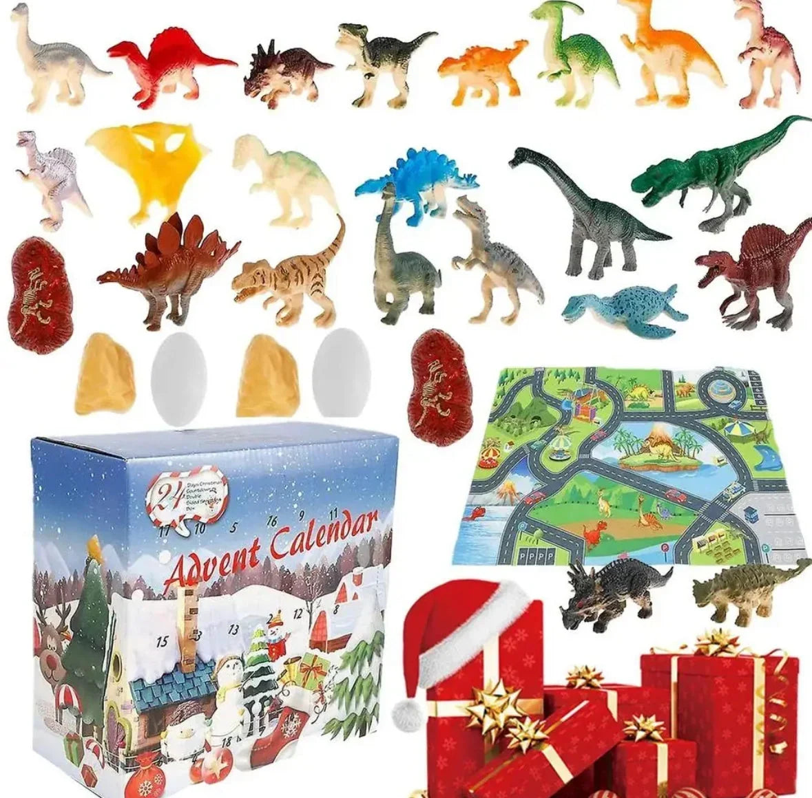 Dinosaur Advent Calendar with 24 Rubber Figures and Play Mat 2026
