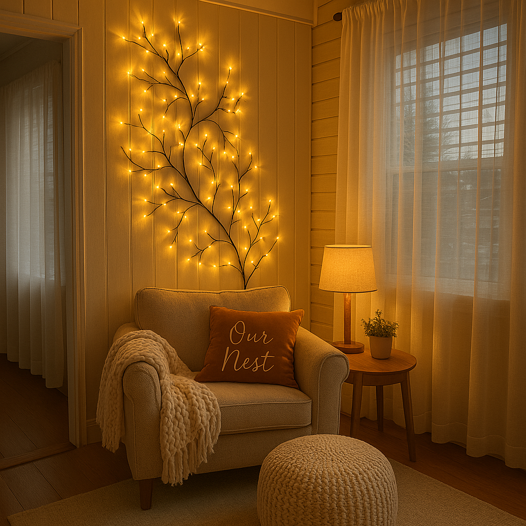 Warm White LED Willow Branch Wall Light – Dimmable Natural Mood Lighting with Remote Control