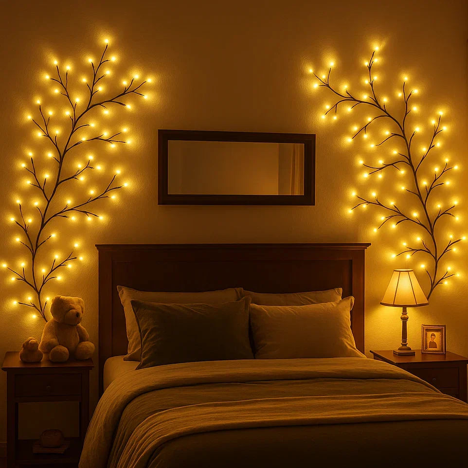 Warm White LED Willow Branch Wall Light – Dimmable Natural Mood Lighting with Remote Control