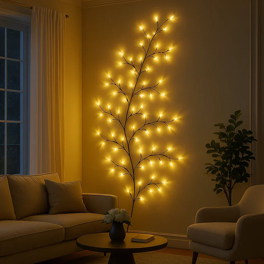 Warm White LED Willow Branch Wall Light – Dimmable Natural Mood Lighting with Remote Control