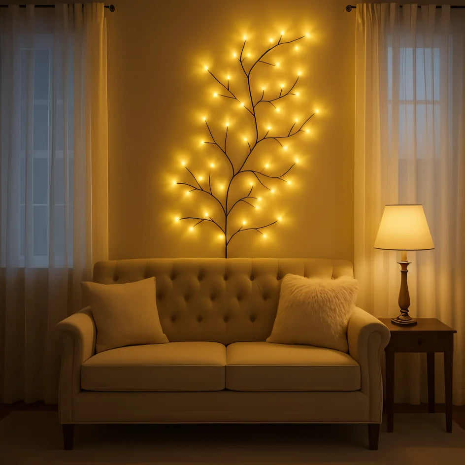 Warm White LED Willow Branch Wall Light – Dimmable Natural Mood Lighting with Remote Control