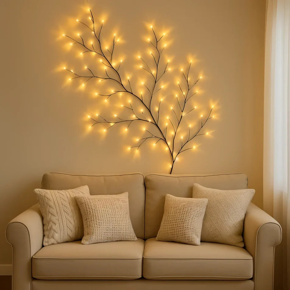 Warm White LED Willow Branch Wall Light – Dimmable Natural Mood Lighting with Remote Control