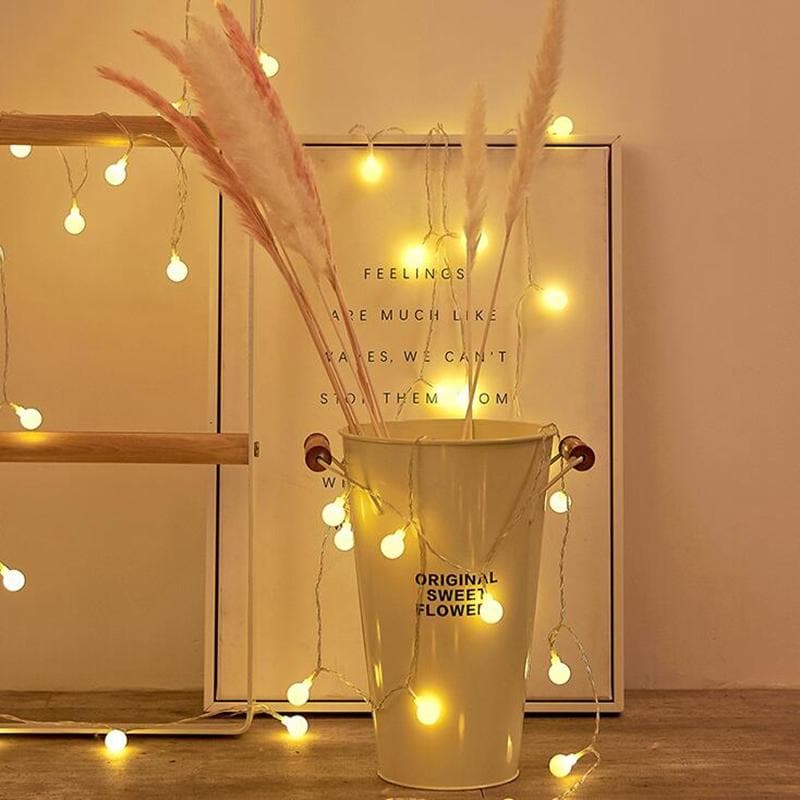 LED Fairy Lights – Warm White String Lights with Balls, Flowers, Stars or Snowflakes for Bedroom, Indoor & Outdoor