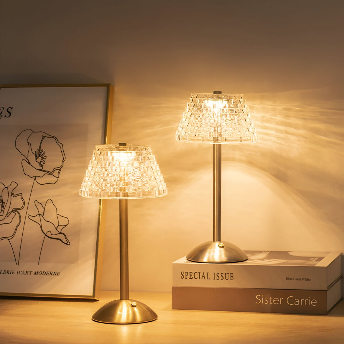 Cordless Vintage Table Lamp with Glass Shade – Rechargeable Mood Light for Living Room & Bedroom