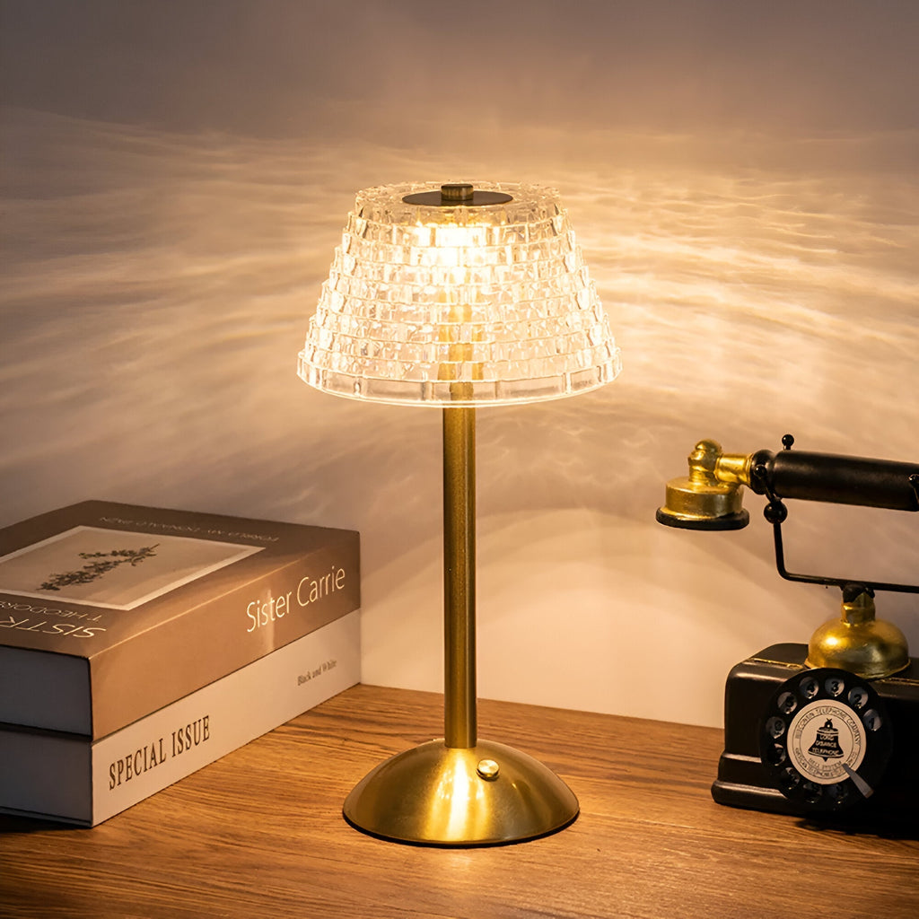 Cordless Vintage Table Lamp with Glass Shade – Rechargeable Mood Light for Living Room & Bedroom