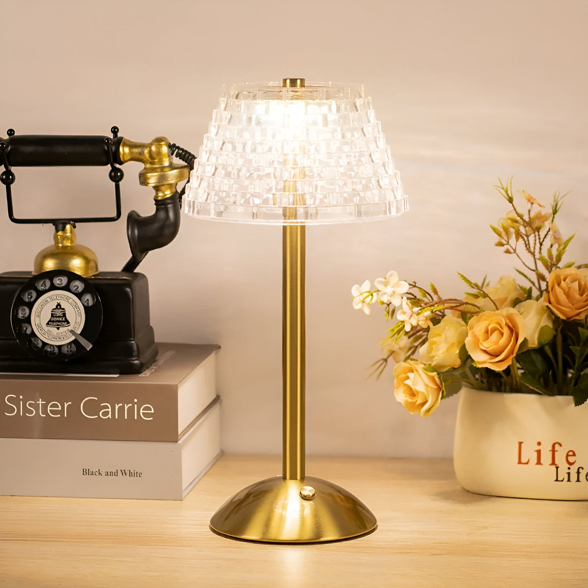 Cordless Vintage Table Lamp with Glass Shade – Rechargeable Mood Light for Living Room & Bedroom