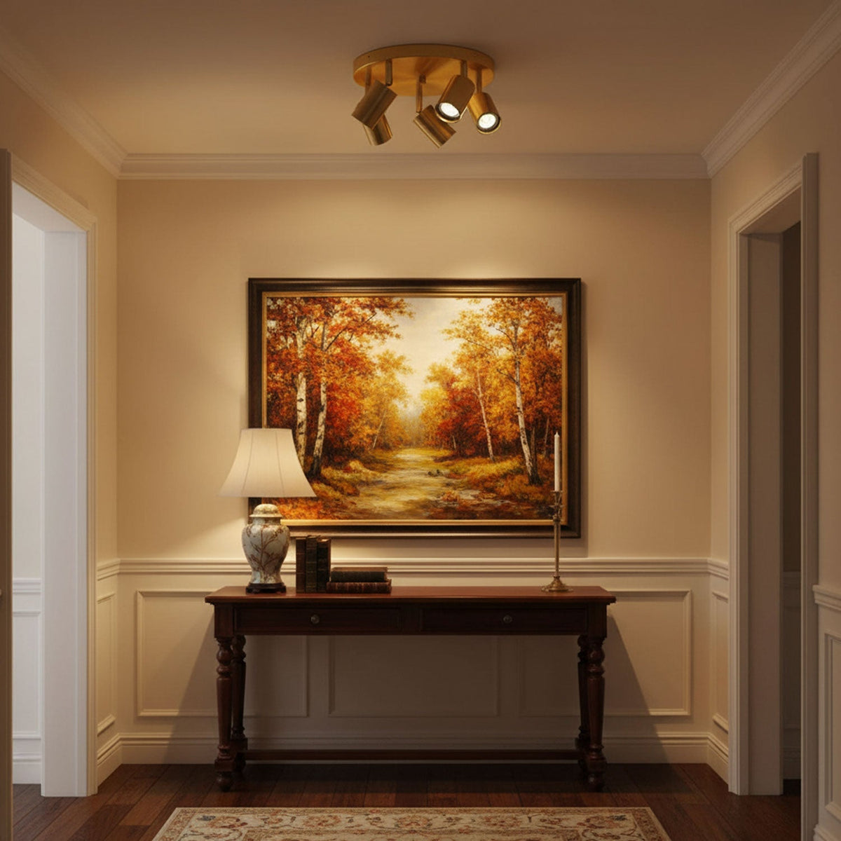 Industrial Metal Chandelier with Brass Finish – Ceiling Light, Pendant Light & Floor Lamp Style, 3 or 5 GU10 Lights