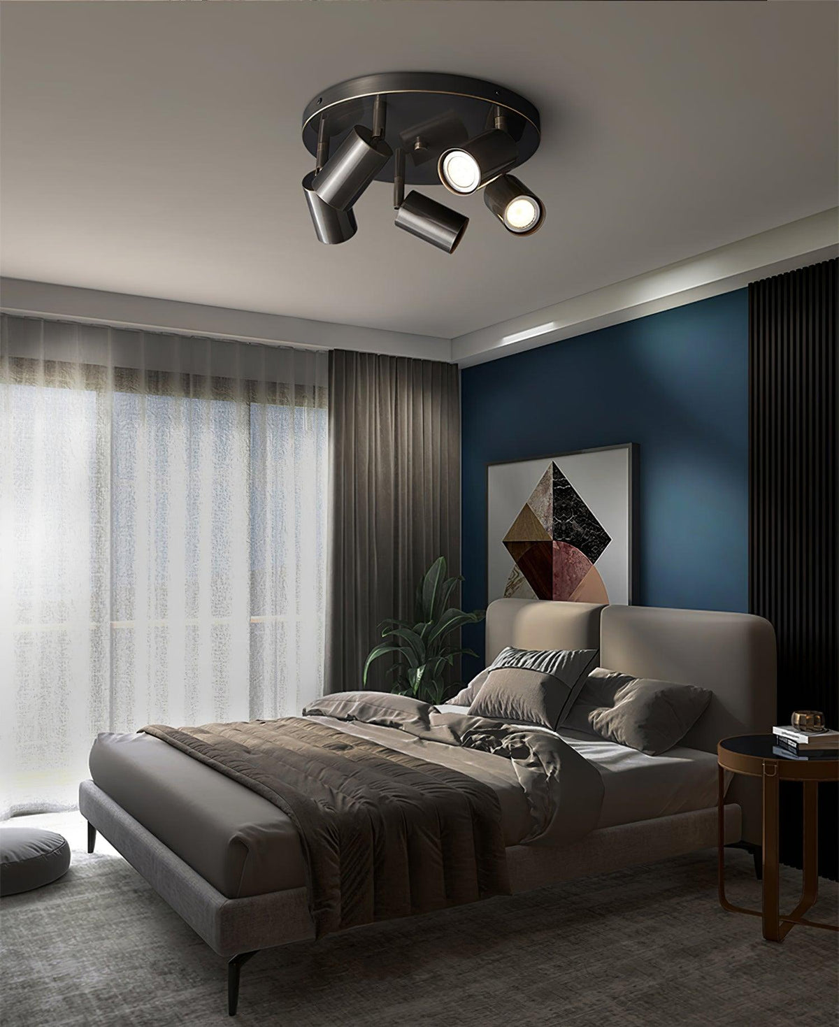 Industrial Metal Chandelier with Brass Finish – Ceiling Light, Pendant Light & Floor Lamp Style, 3 or 5 GU10 Lights