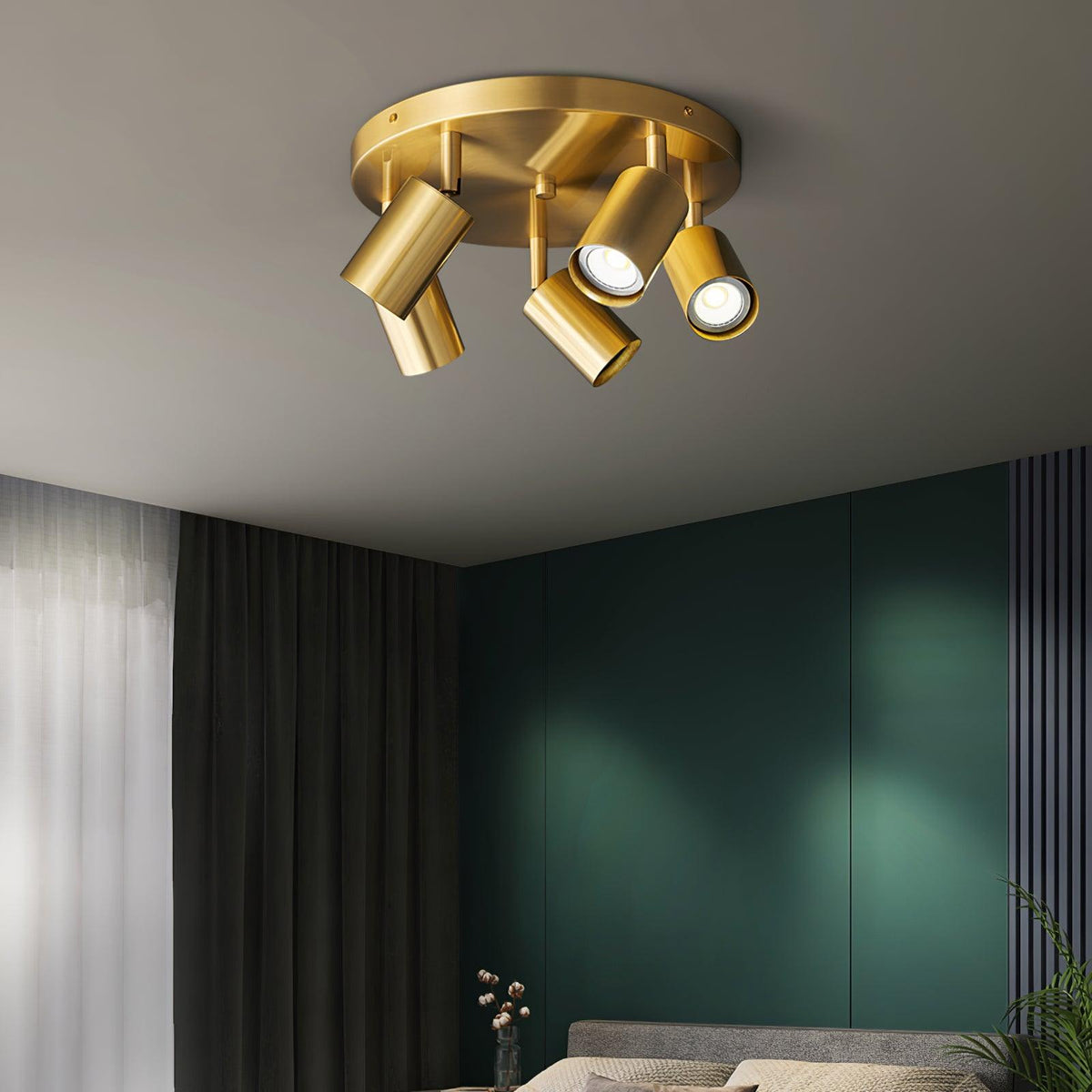 Industrial Metal Chandelier with Brass Finish – Ceiling Light, Pendant Light & Floor Lamp Style, 3 or 5 GU10 Lights