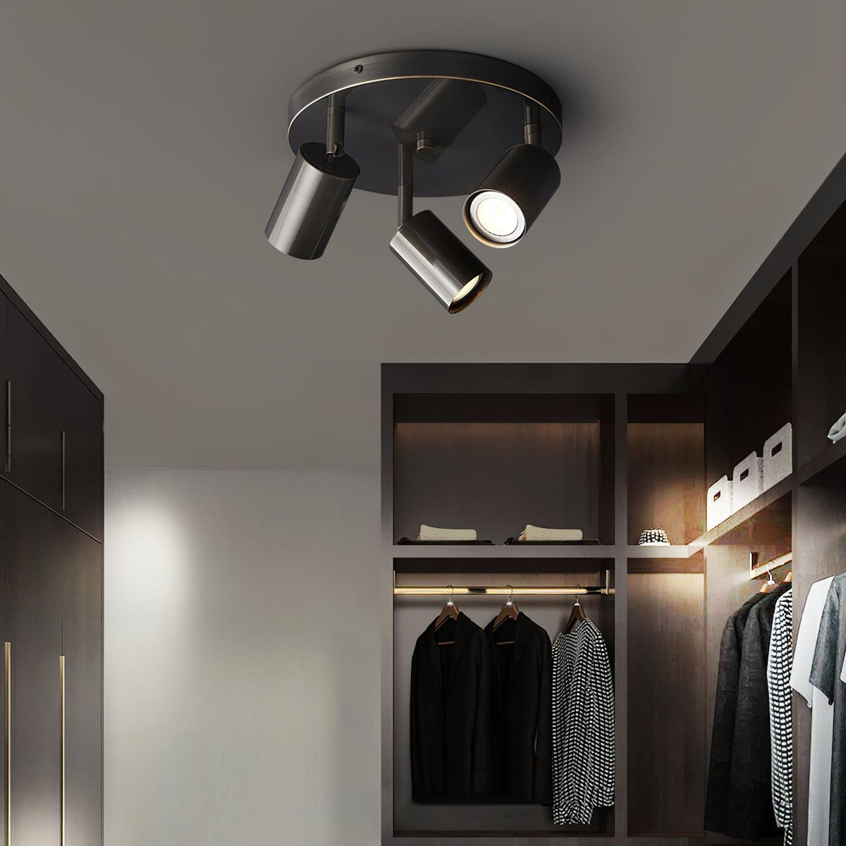 Industrial Metal Chandelier with Brass Finish – Ceiling Light, Pendant Light & Floor Lamp Style, 3 or 5 GU10 Lights