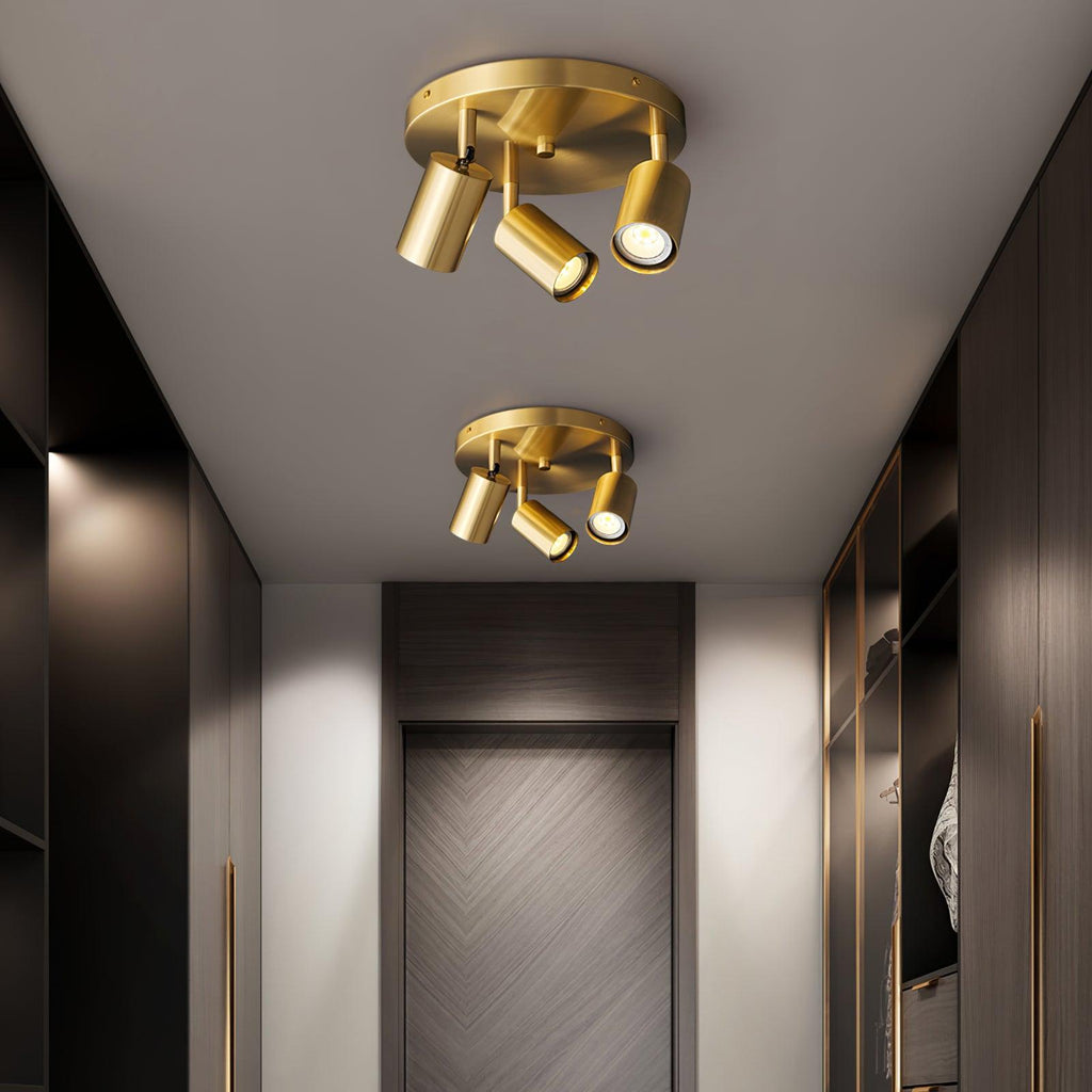 Industrial Metal Chandelier with Brass Finish – Ceiling Light, Pendant Light & Floor Lamp Style, 3 or 5 GU10 Lights