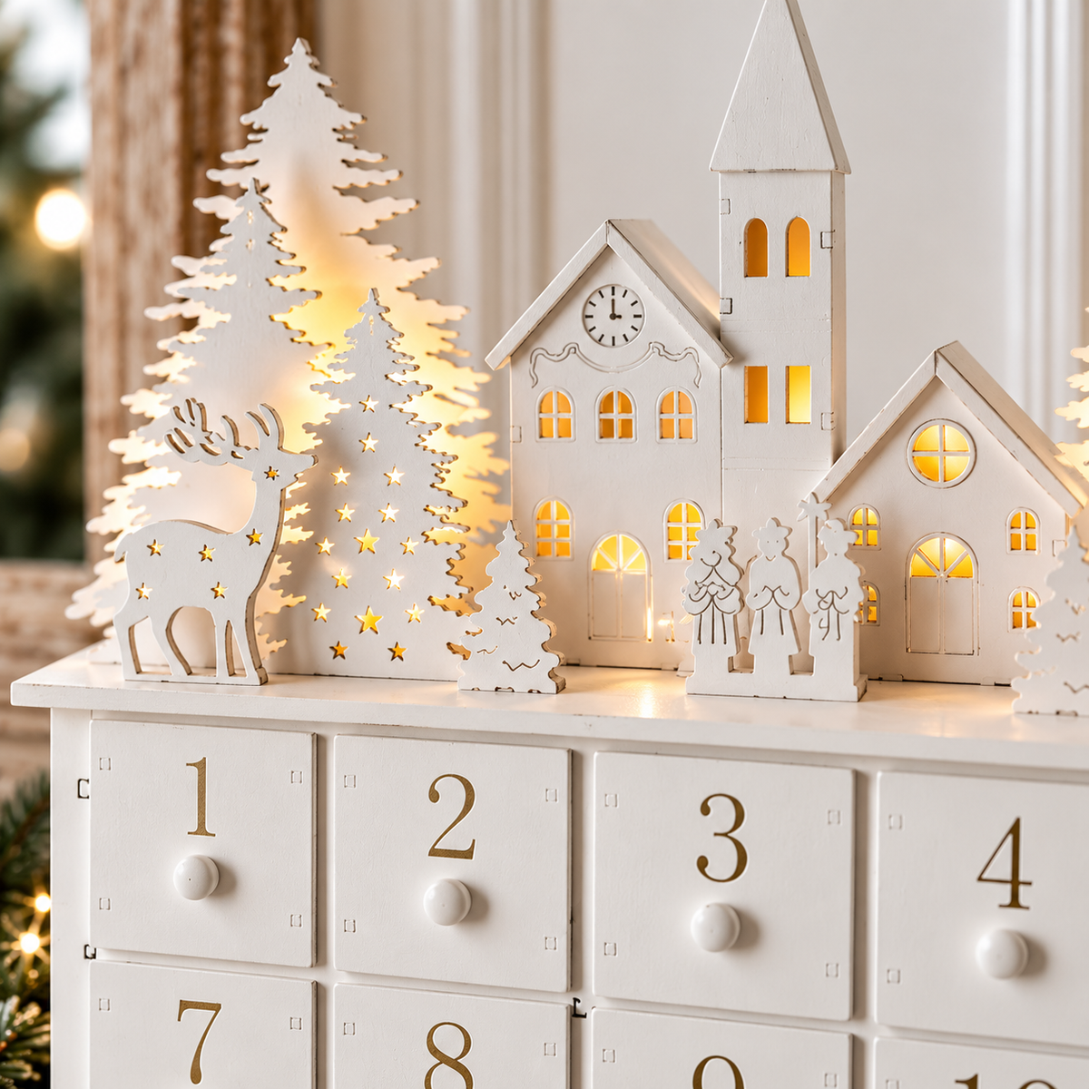 LED Wooden Advent Calendar with Fillable Drawers, White 2026