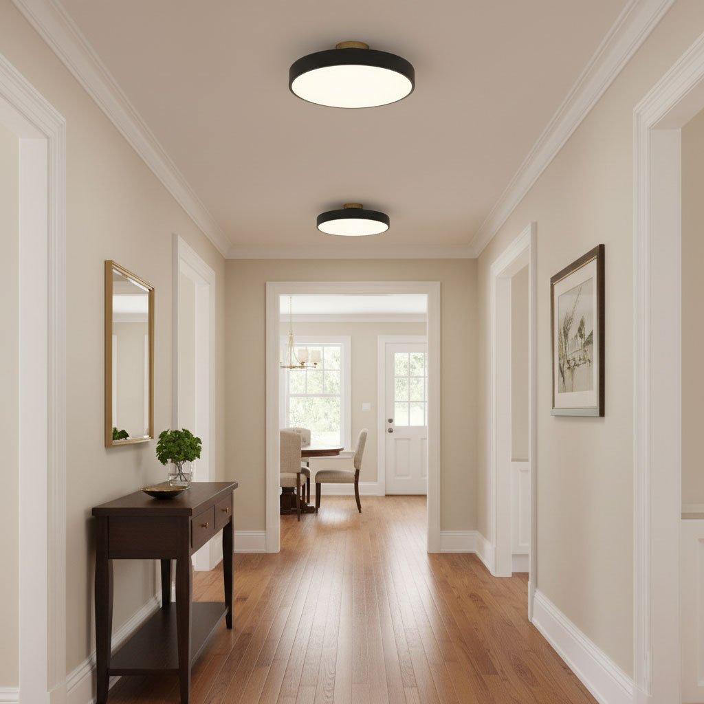 Isla Round Flush-Mount LED Ceiling Light – Black Metal with White Diffuser for Dining Rooms & Offices, Six Colours