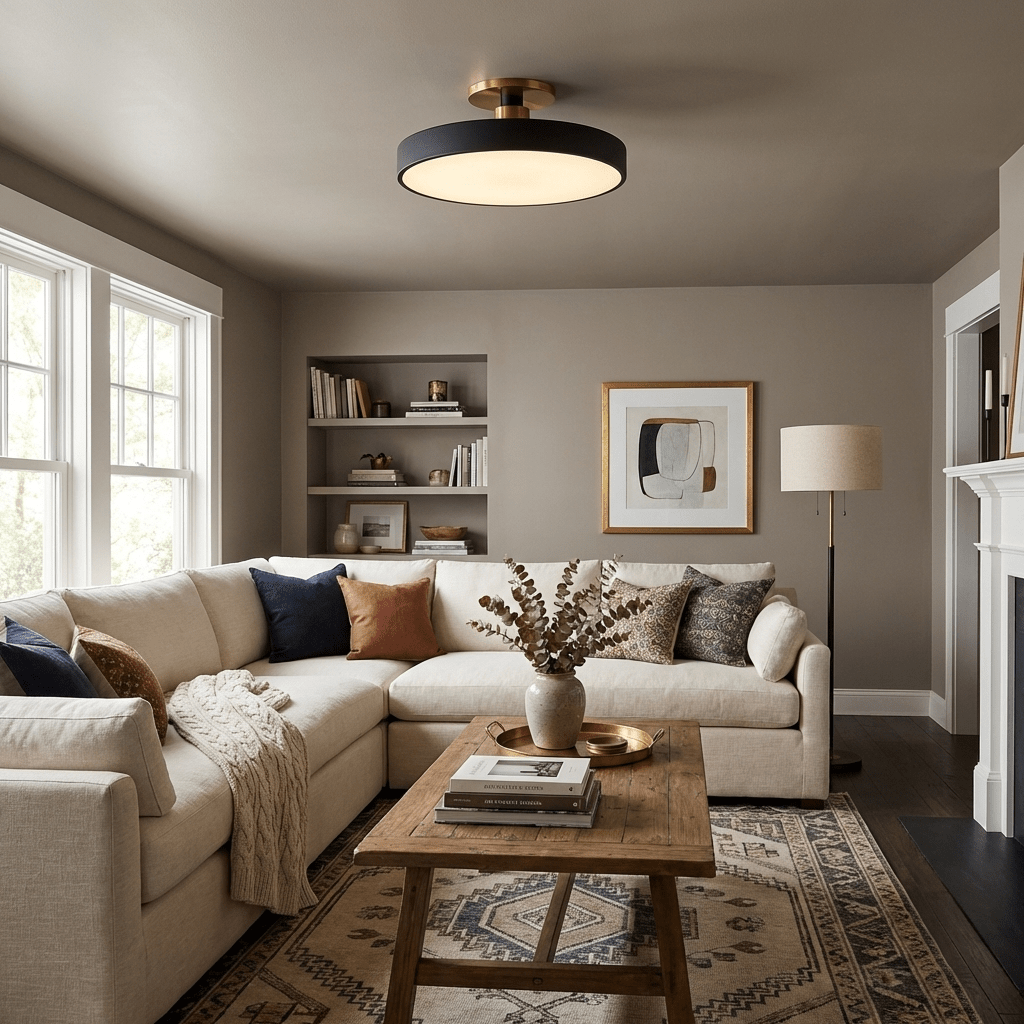 Isla Round Flush-Mount LED Ceiling Light – Black Metal with White Diffuser for Dining Rooms & Offices, Six Colours