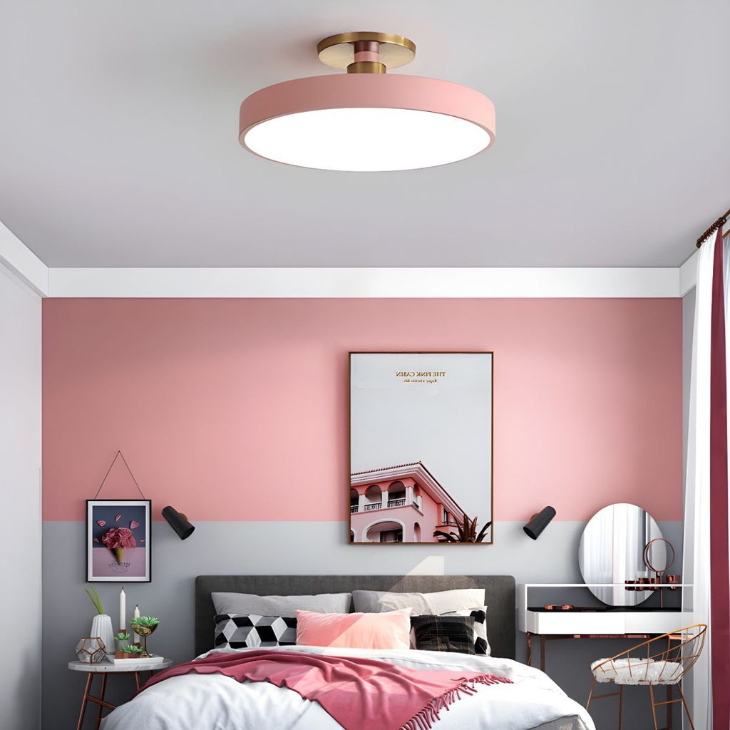 Isla Round Flush-Mount LED Ceiling Light – Black Metal with White Diffuser for Dining Rooms & Offices, Six Colours