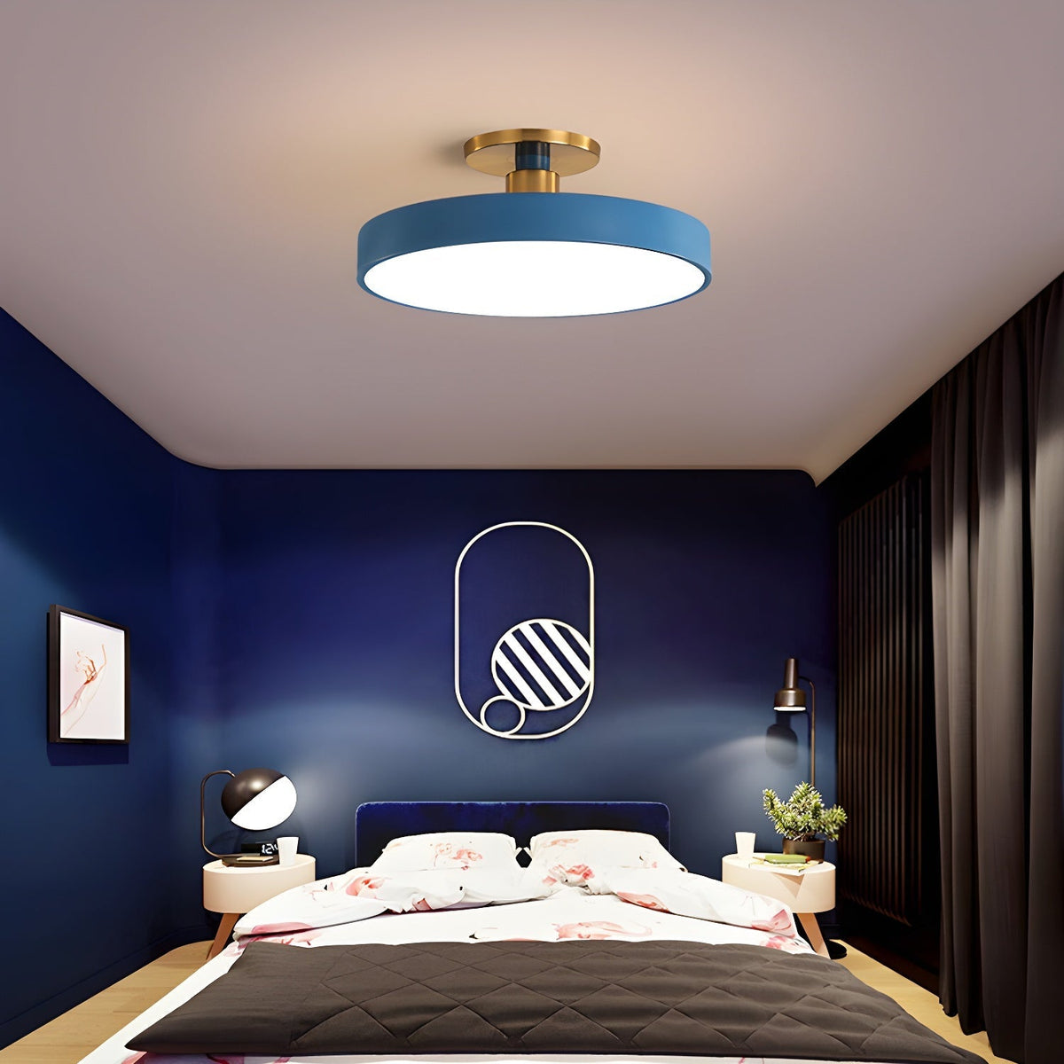 Isla Round Flush-Mount LED Ceiling Light – Black Metal with White Diffuser for Dining Rooms & Offices, Six Colours