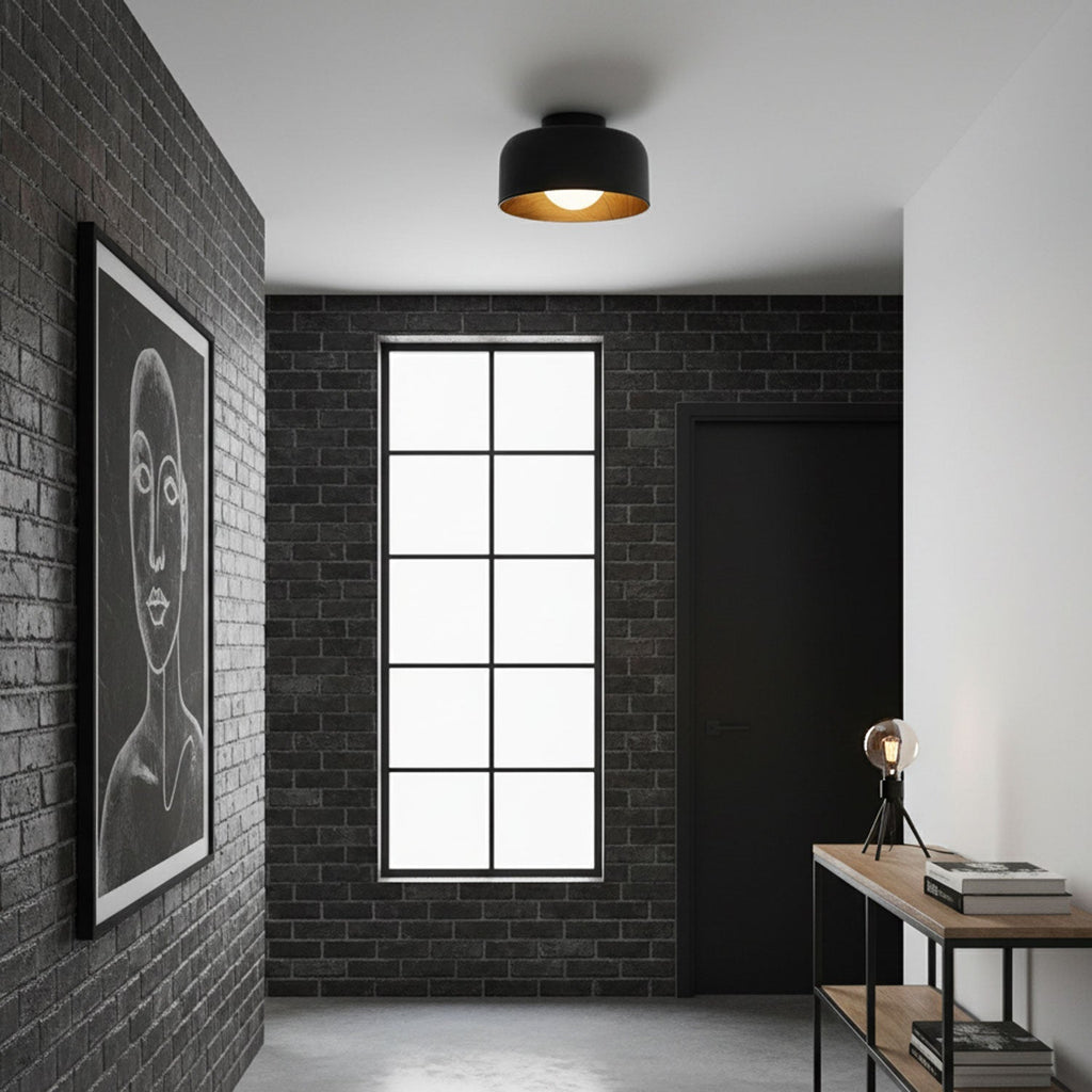 Round Glass Globe Ceiling Light with Wood-Grain Interior – Ø 22 cm, G9, Wall Mountable for Hallway, Kitchen & Bedroom