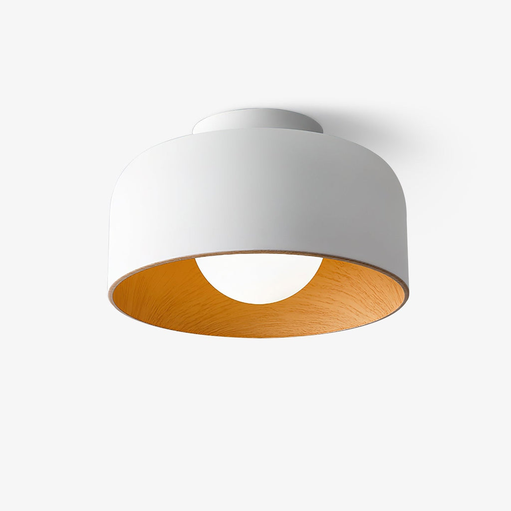Round Glass Globe Ceiling Light with Wood-Grain Interior – Ø 22 cm, G9, Wall Mountable for Hallway, Kitchen & Bedroom