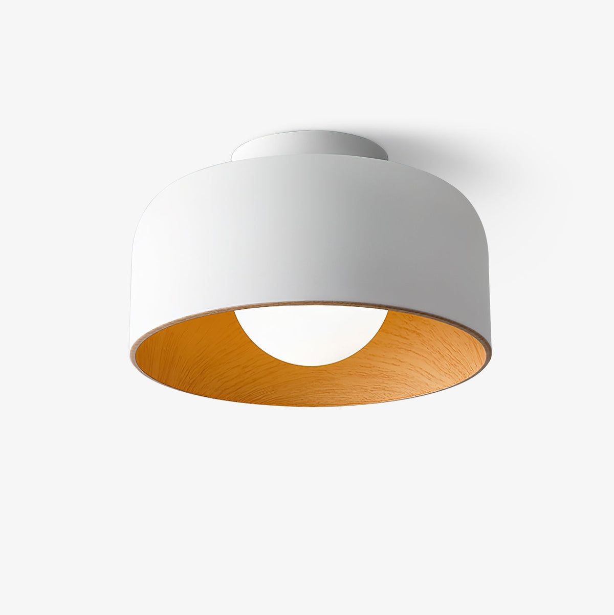 Round Glass Globe Ceiling Light with Wood-Grain Interior – Ø 22 cm, G9, Wall Mountable for Hallway, Kitchen & Bedroom