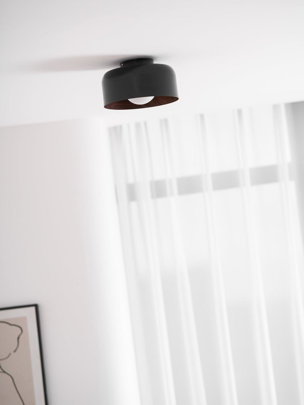 Round Glass Globe Ceiling Light with Wood-Grain Interior – Ø 22 cm, G9, Wall Mountable for Hallway, Kitchen & Bedroom