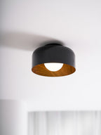 Round Glass Globe Ceiling Light with Wood-Grain Interior – Ø 22 cm, G9, Wall Mountable for Hallway, Kitchen & Bedroom