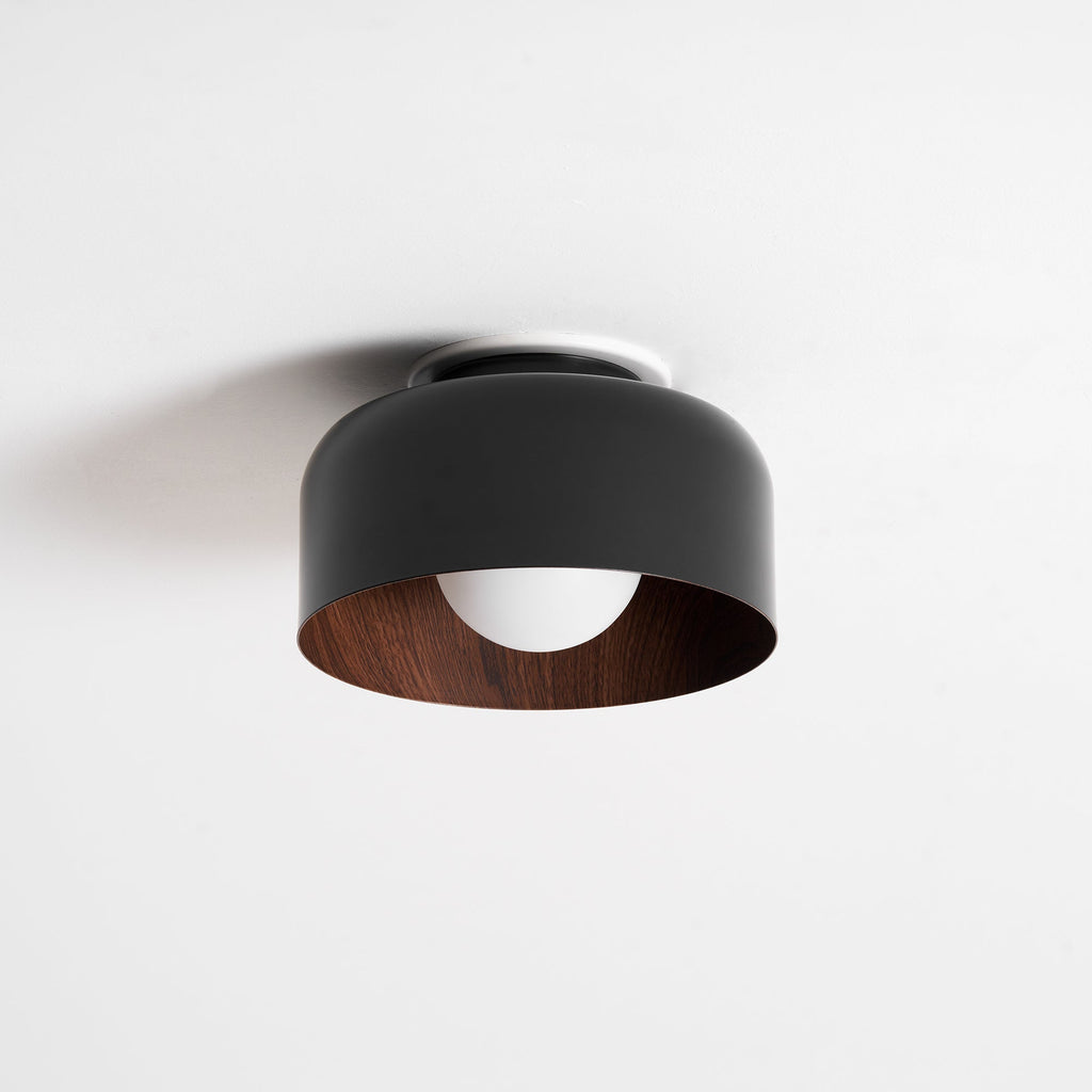 Round Glass Globe Ceiling Light with Wood-Grain Interior – Ø 22 cm, G9, Wall Mountable for Hallway, Kitchen & Bedroom