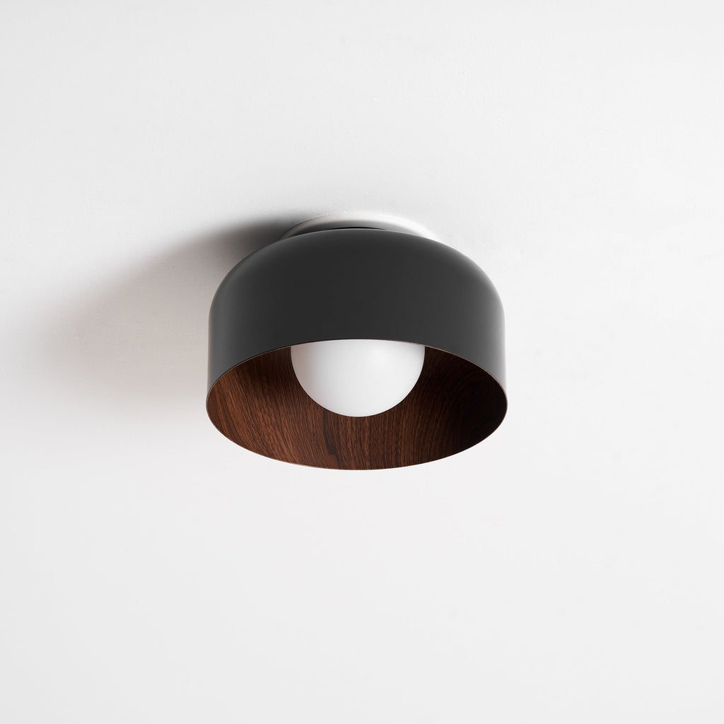 Round Glass Globe Ceiling Light with Wood-Grain Interior – Ø 22 cm, G9, Wall Mountable for Hallway, Kitchen & Bedroom