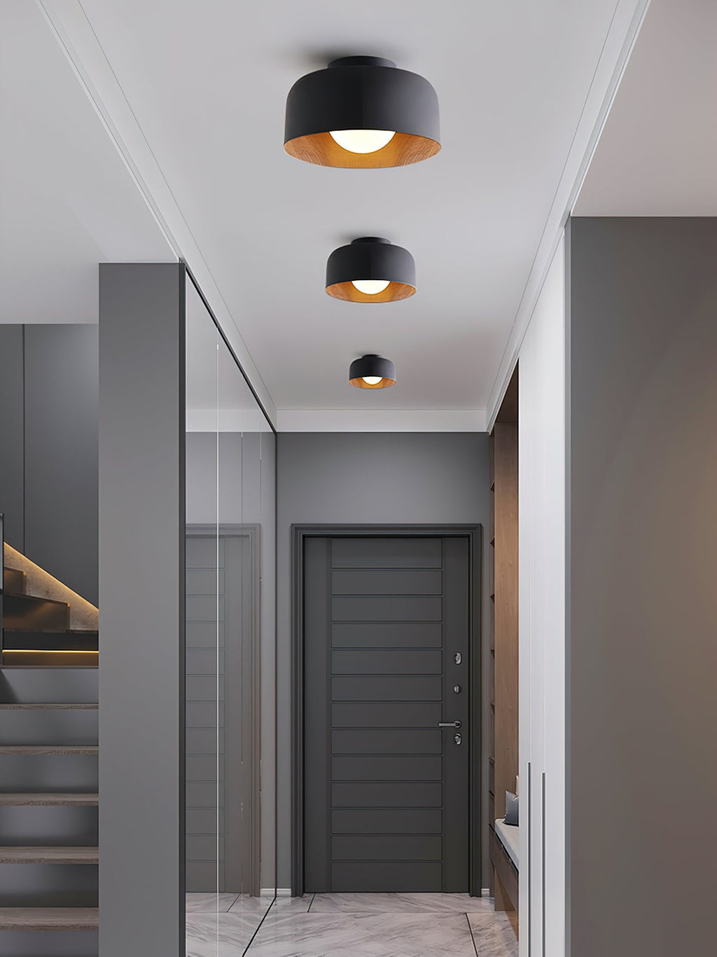 Round Glass Globe Ceiling Light with Wood-Grain Interior – Ø 22 cm, G9, Wall Mountable for Hallway, Kitchen & Bedroom