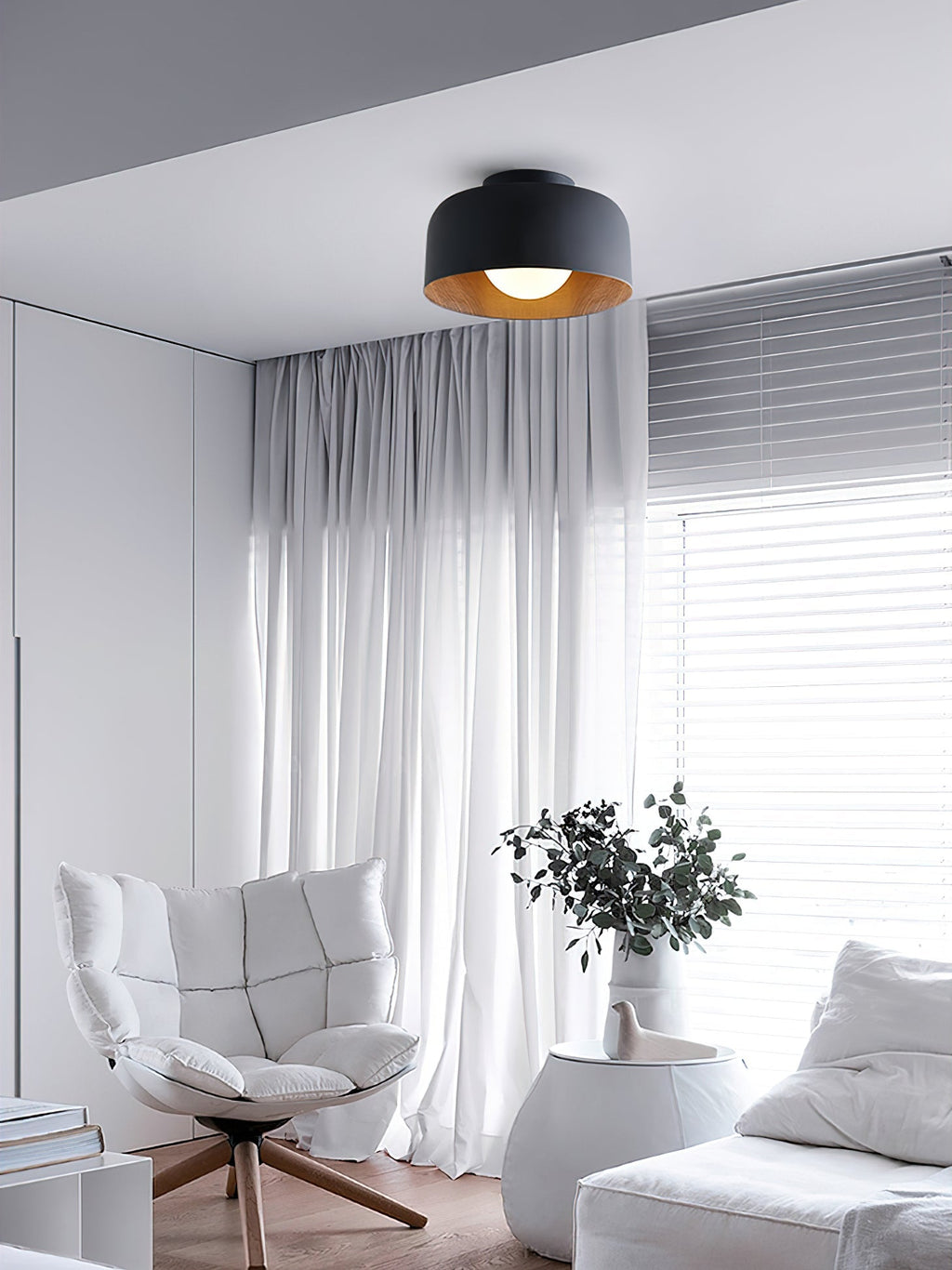 Round Glass Globe Ceiling Light with Wood-Grain Interior – Ø 22 cm, G9, Wall Mountable for Hallway, Kitchen & Bedroom
