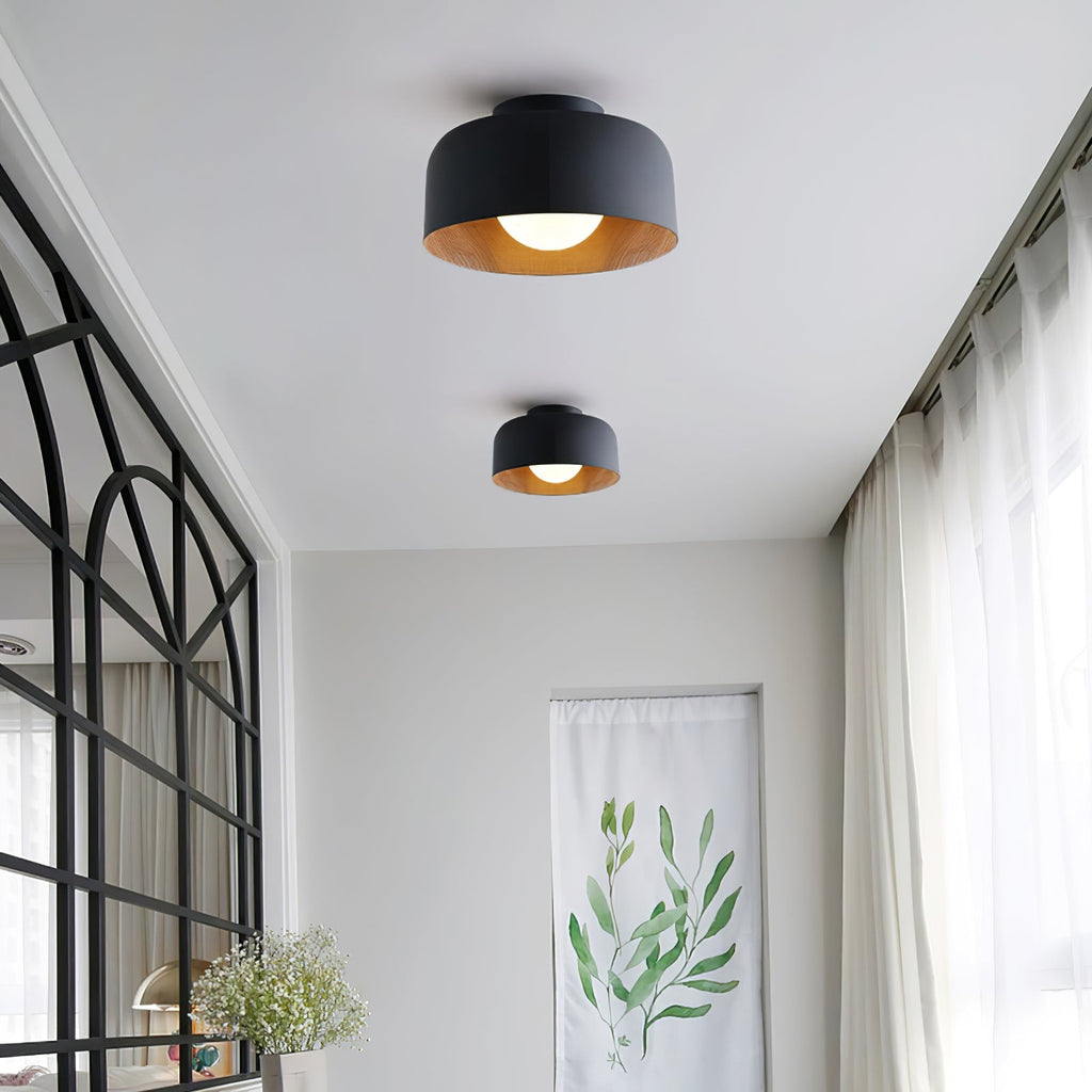 Round Glass Globe Ceiling Light with Wood-Grain Interior – Ø 22 cm, G9, Wall Mountable for Hallway, Kitchen & Bedroom