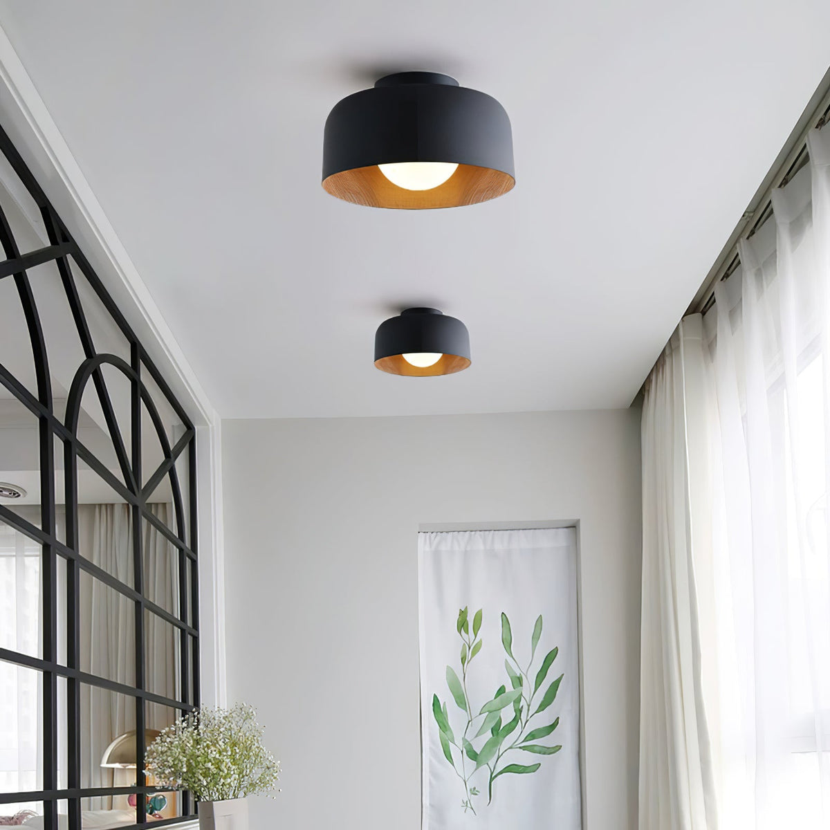 Round Glass Globe Ceiling Light with Wood-Grain Interior – Ø 22 cm, G9, Wall Mountable for Hallway, Kitchen & Bedroom