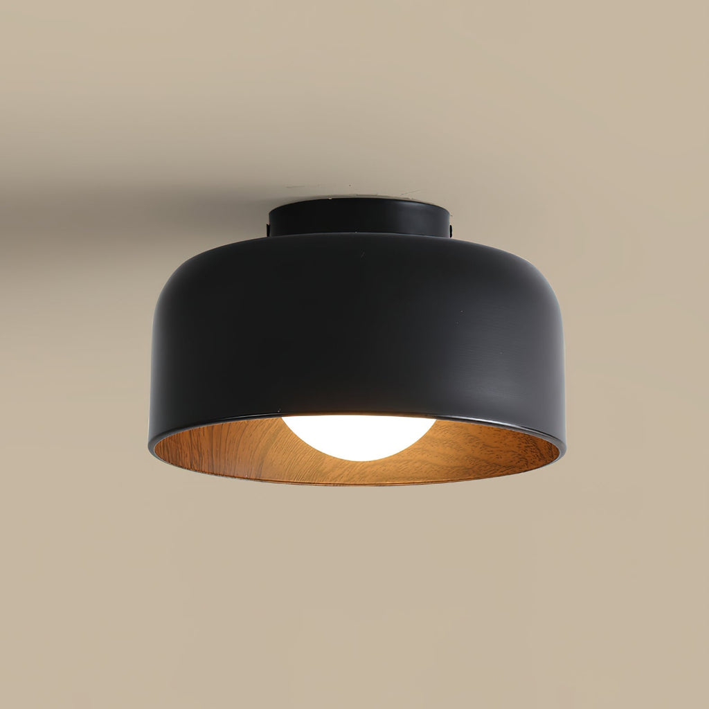 Round Glass Globe Ceiling Light with Wood-Grain Interior – Ø 22 cm, G9, Wall Mountable for Hallway, Kitchen & Bedroom