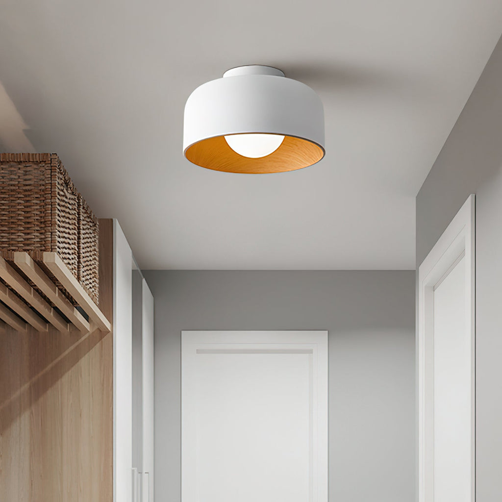 Round Glass Globe Ceiling Light with Wood-Grain Interior – Ø 22 cm, G9, Wall Mountable for Hallway, Kitchen & Bedroom