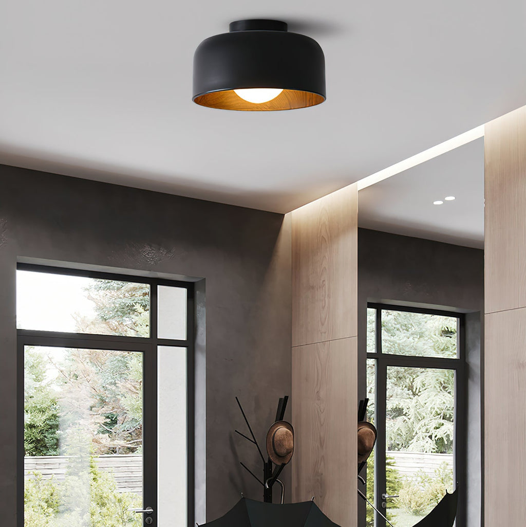 Round Glass Globe Ceiling Light with Wood-Grain Interior – Ø 22 cm, G9, Wall Mountable for Hallway, Kitchen & Bedroom