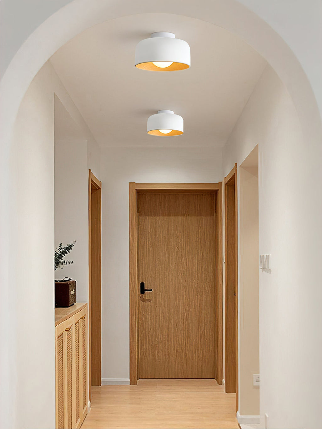 Round Glass Globe Ceiling Light with Wood-Grain Interior – Ø 22 cm, G9, Wall Mountable for Hallway, Kitchen & Bedroom