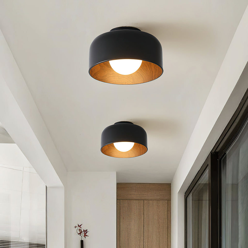 Round Glass Globe Ceiling Light with Wood-Grain Interior – Ø 22 cm, G9, Wall Mountable for Hallway, Kitchen & Bedroom