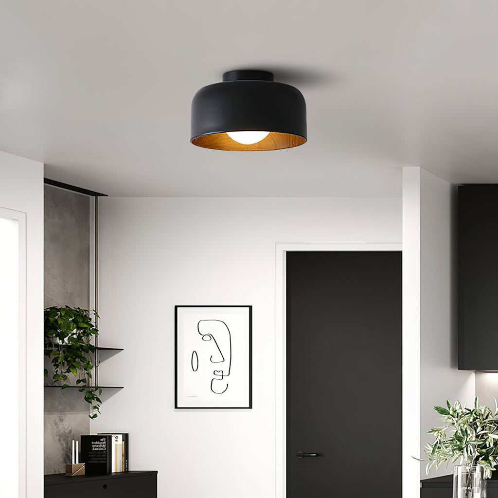 Round Glass Globe Ceiling Light with Wood-Grain Interior – Ø 22 cm, G9, Wall Mountable for Hallway, Kitchen & Bedroom