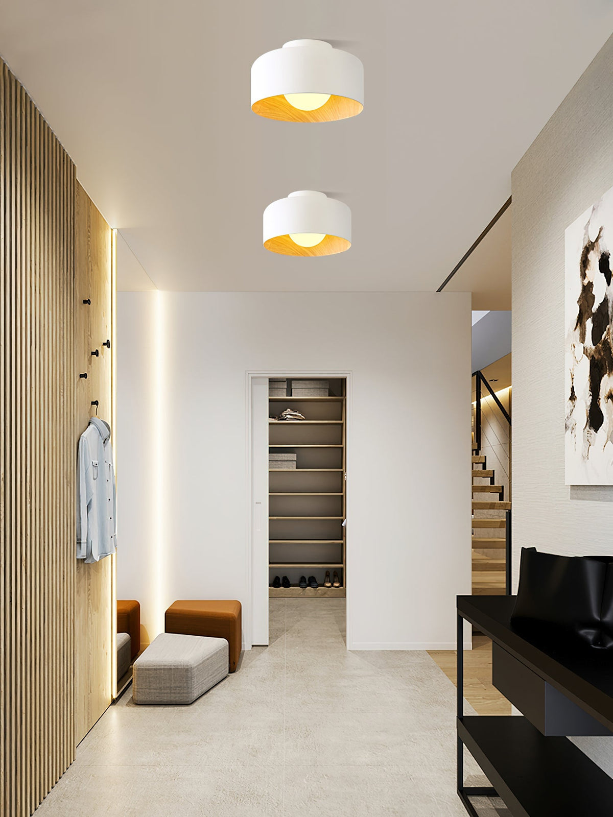 Round Glass Globe Ceiling Light with Wood-Grain Interior – Ø 22 cm, G9, Wall Mountable for Hallway, Kitchen & Bedroom