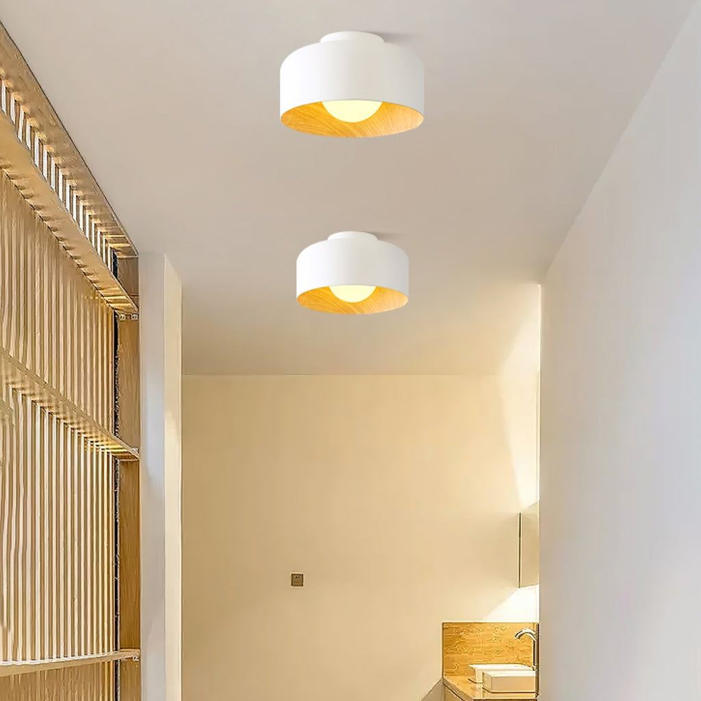 Round Glass Globe Ceiling Light with Wood-Grain Interior – Ø 22 cm, G9, Wall Mountable for Hallway, Kitchen & Bedroom
