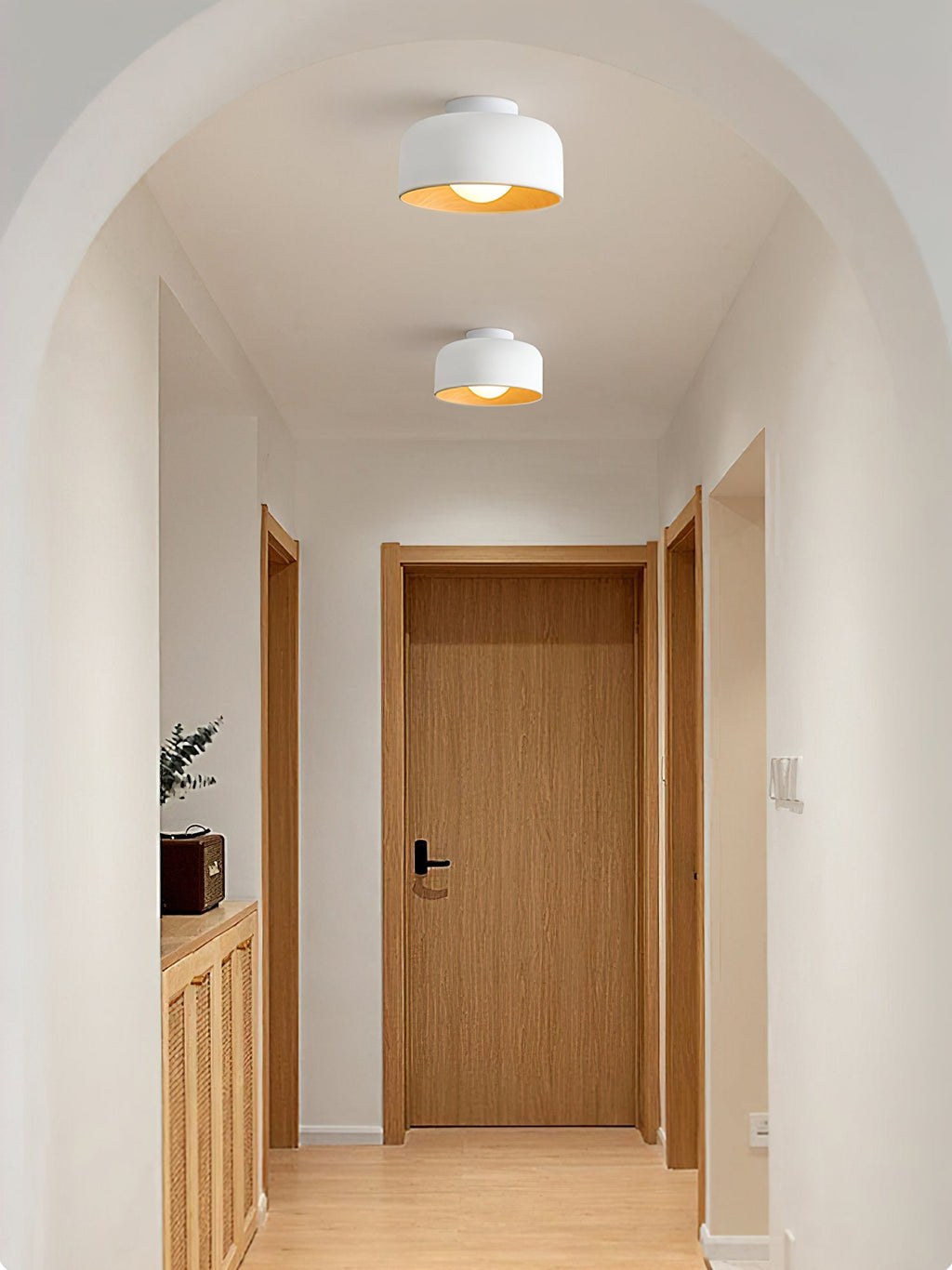 Round Glass Globe Ceiling Light with Wood-Grain Interior – Ø 22 cm, G9, Wall Mountable for Hallway, Kitchen & Bedroom