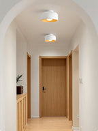 Round Glass Globe Ceiling Light with Wood-Grain Interior – Ø 22 cm, G9, Wall Mountable for Hallway, Kitchen & Bedroom